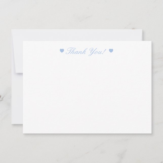 Light Blue Hearts Thank You Flat Card (Front)