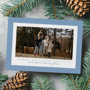 Light blue herringbone tweed Christmas photo Holiday Card