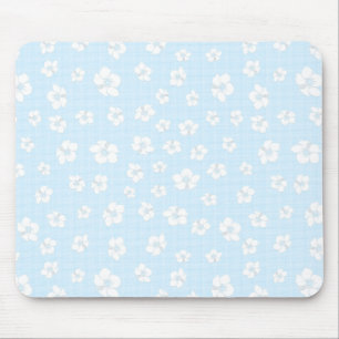 Light Blue Hibiscus Floral Mouse Pad