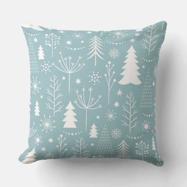 Light Blue Holiday Forest Cushion (Front)