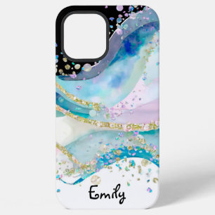Light Blue Holographic Alcohol Ink Pattern iPhone 12 Pro Max Case