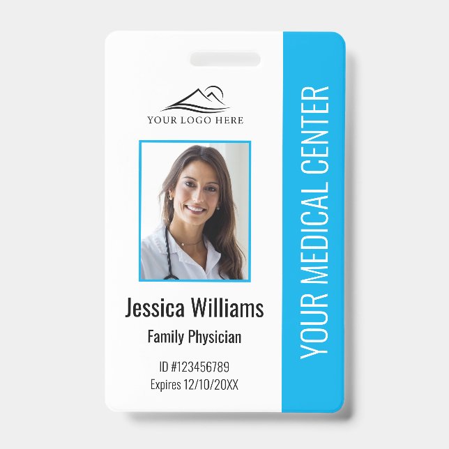 Light Blue Hospital Medical Employee Photo ID Badge (Front)