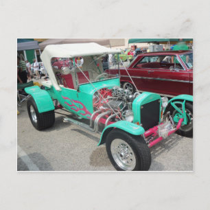 Light Blue Hot Rod Postcard