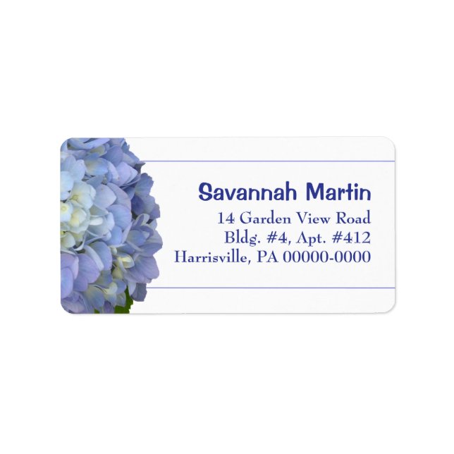 Light Blue Hydrangea Address Label Template (Front)