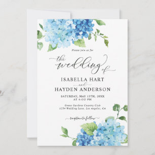 Light Blue Hydrangea All In One QR Floral Wedding Invitation