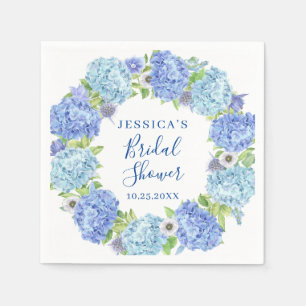 Light Blue Hydrangea Floral Bridal Shower Paper Napkin