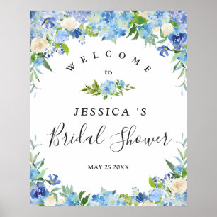 Light Blue Hydrangea Floral Bridal Shower Sign