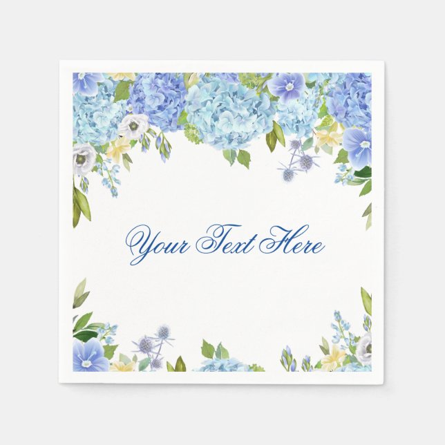 Light Blue Hydrangea Floral PARTY Paper Napkin (Front)
