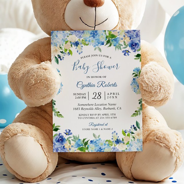 Light Blue Hydrangea Watercolor Floral Baby Shower Invitation (Creator Uploaded)