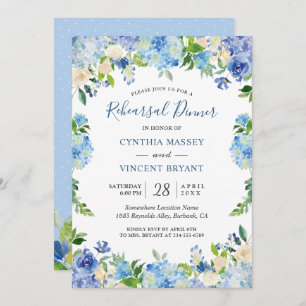 Light Blue Hydrangeas Floral Chic Rehearsal Dinner Invitation