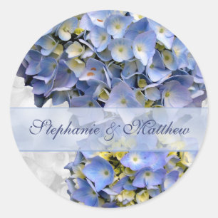 Light Blue Hydrangeas Sticker, "Alpha" Classic Round Sticker