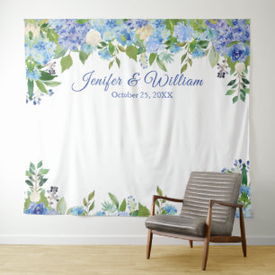 Light Blue Hydrangeas Wedding Photo Booth Backdrop Tapestry