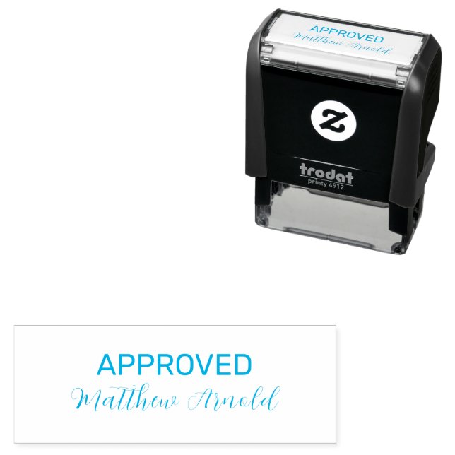 Light Blue Ink 'APPROVED' with Custom Signature Self-inking Stamp (In Situ)