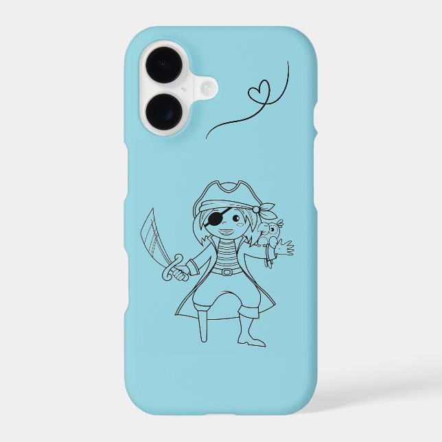 Light Blue iPhone 17 Case with Cute Pirate Girl an (Back)