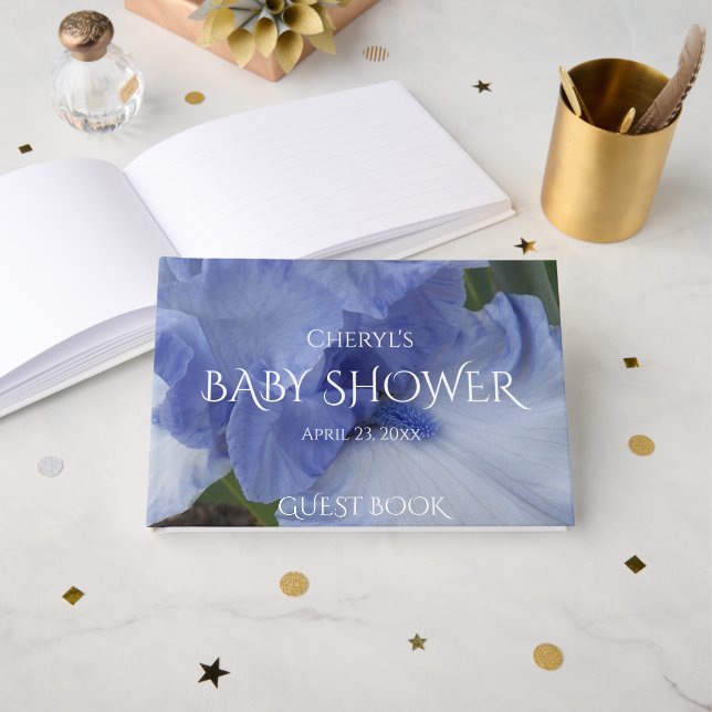 Light Blue Iris Boy Baby Shower Guest Book (Front Open)