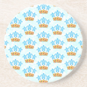 Light Blue Island Tribal Green Sea Turtles Coaster