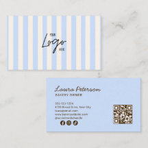 Light Blue & Ivory Stripes Bakery Logo QR Code