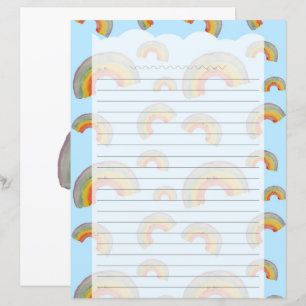 Light Blue Kawaii Rainbow Stationery Paper