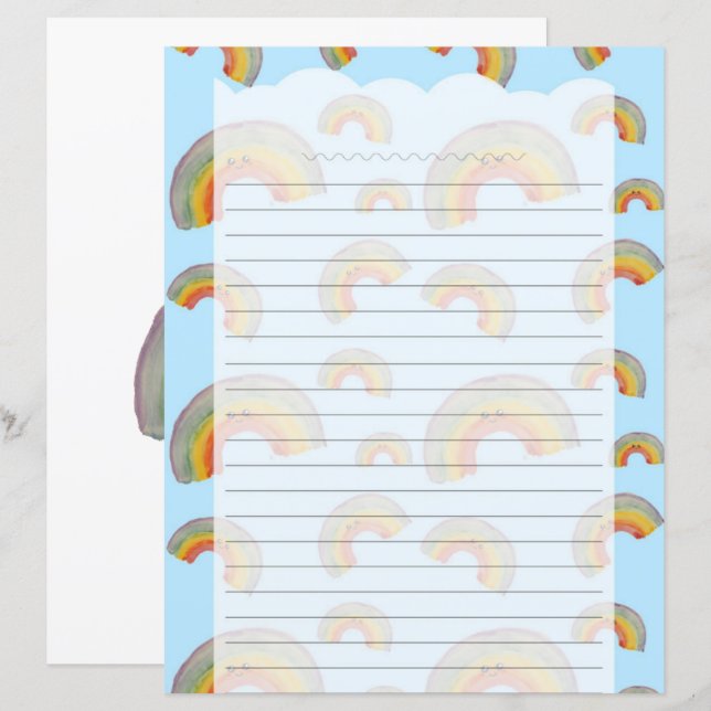 Light Blue Kawaii Rainbow Stationery Paper (Front/Back)