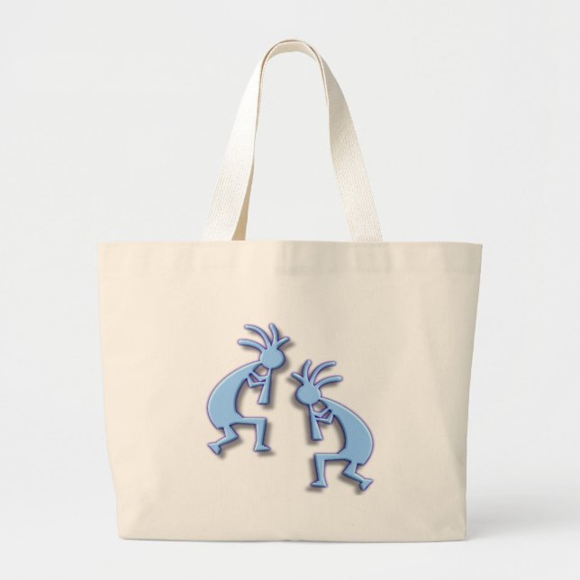 Light Blue Kokopelli Large Tote Bag (Front)