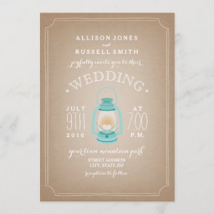 Light Blue Lantern Cardstock Inspired Camp Wedding Invitation
