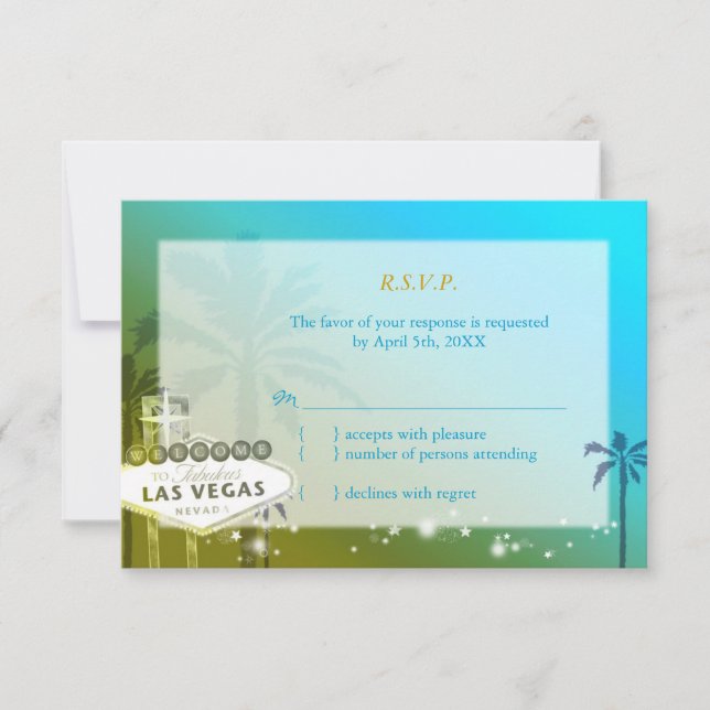 Light Blue Las Vegas Strip Wedding RSVP (Front)