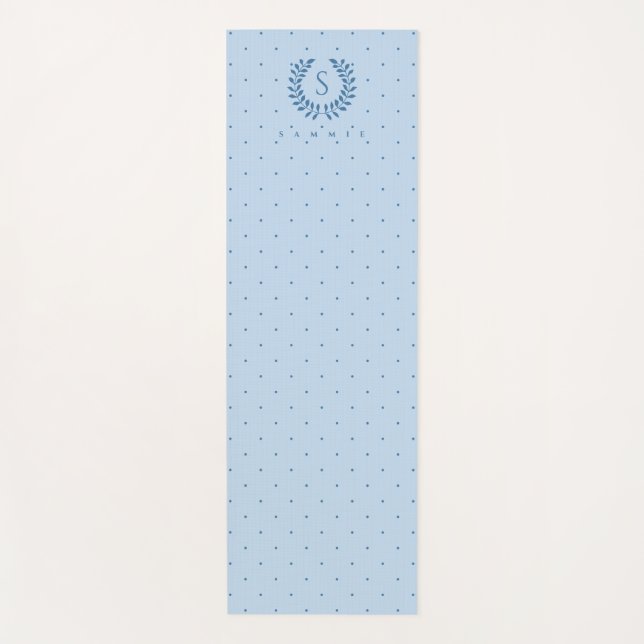 Light Blue Laurel Monogram Polka Dots Pattern Yoga Mat (Front)