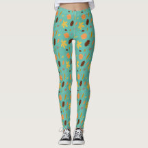 Light Blue Leaf Print Leggings | Women Style