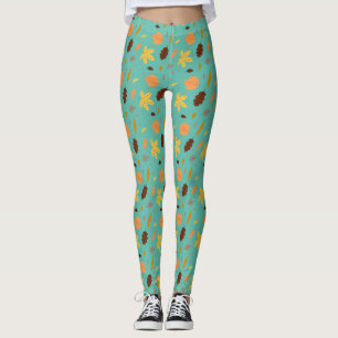 Light Blue Leaf Print Leggings   Women Style 