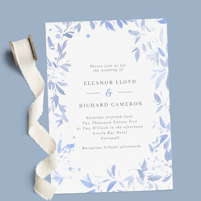 Light Blue Leafy Frame Wedding Invitation (Creator Uploaded)