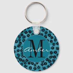 Light Blue Leopard Print Personalized Keychain