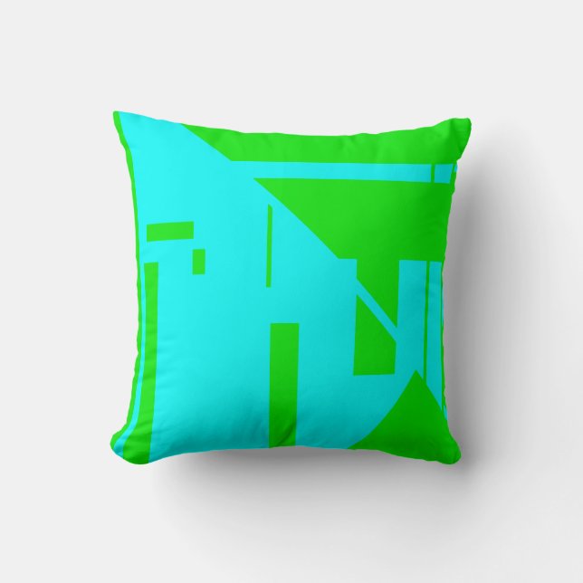 Light Blue, Lime Green Geometric Abstract Design Cushion (Front)