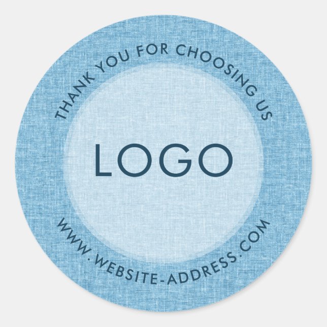 Light blue linen texture personalised text classic round sticker (Front)