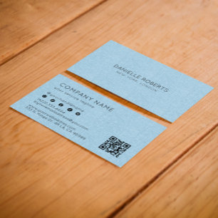 Light Blue Linen Texture QR Code Business Card