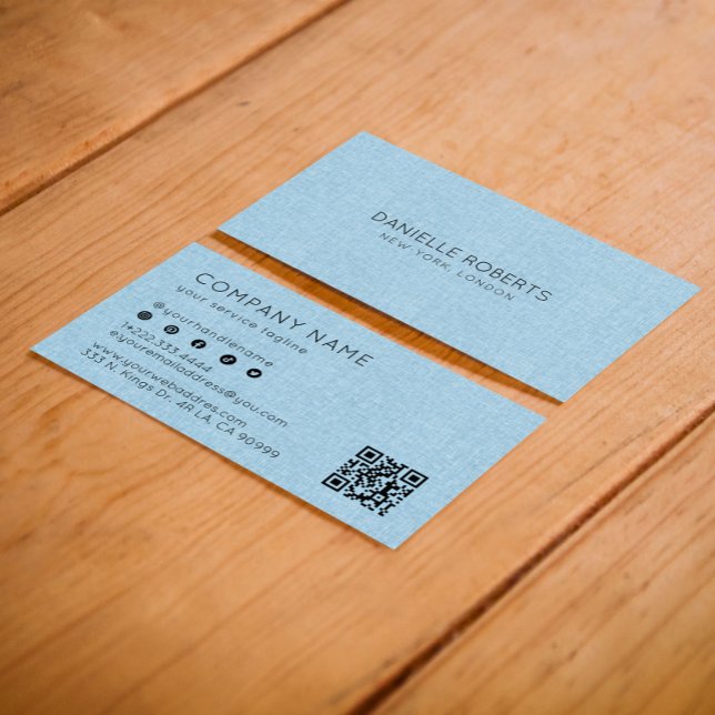 Light Blue Linen Texture QR Code Business Card (Creator Uploaded)