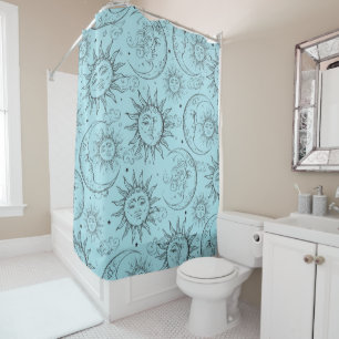 Light Blue Magic Vintage Sun Moon Shower Curtain