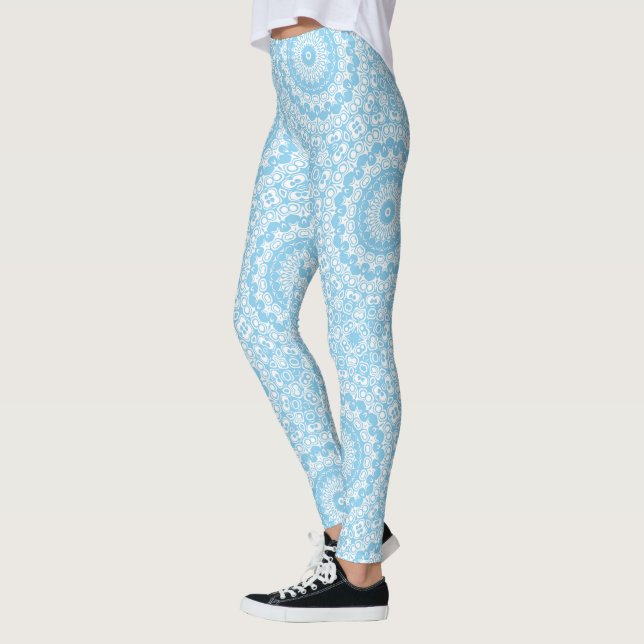 Light Blue Mandala Pattern Design Leggings (Left)