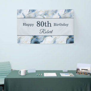 Light Blue Marble 80th Birthday Banner