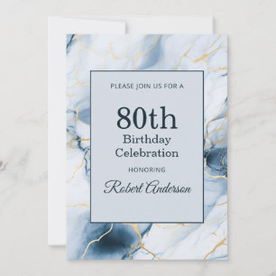 Light Blue Marble 80th Birthday Invitation