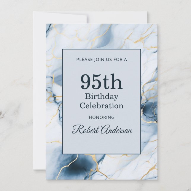 Light Blue Marble 95th Birthday Invitation (Front)