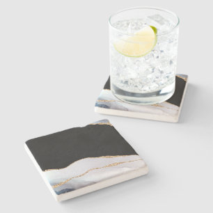 Light Blue Marble Agate Black Golden Glitter Stone Coaster
