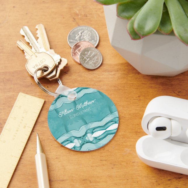 Light Blue Marble Elegant Modern Pattern Key Ring (Desk)
