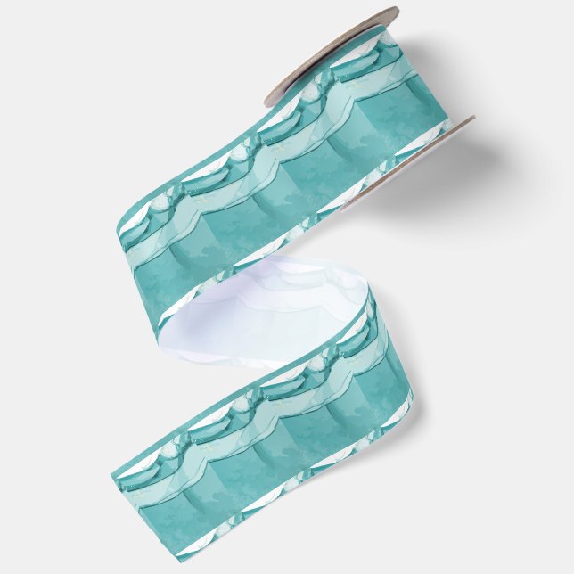 Light Blue Marble Elegant Modern Pattern Satin Ribbon (Front+Back)