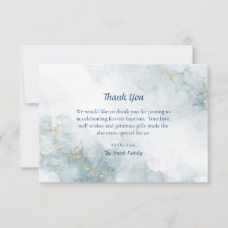 Light Blue Marble Gold Glitter Orthodox Baptism T Thank You Card