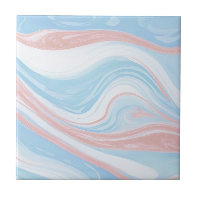 Light Blue Marble Tile - Pastel Blue & White Waves (Front)