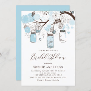 Light Blue Mason Jars Bridal Shower Invitation