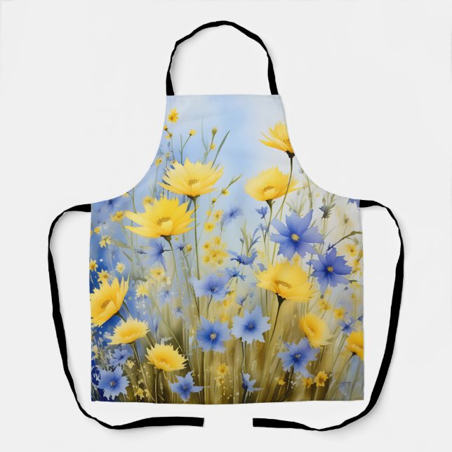 Light Blue Meadow with Delicate Wildflowers Apron (Front)