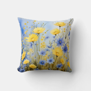 Light Blue Meadow with Delicate Wildflowers Cushion