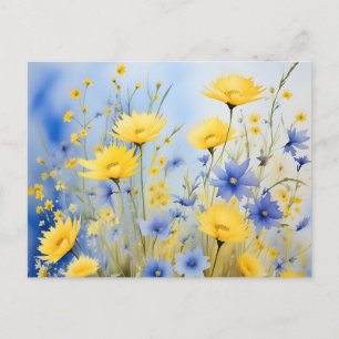 Light Blue Meadow with Delicate Wildflowers Postcard
