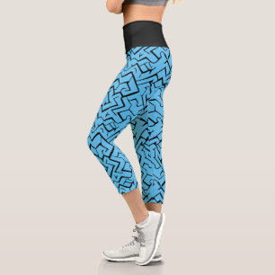 Light Blue Meander Pattern   Modern Maze Capri Leggings